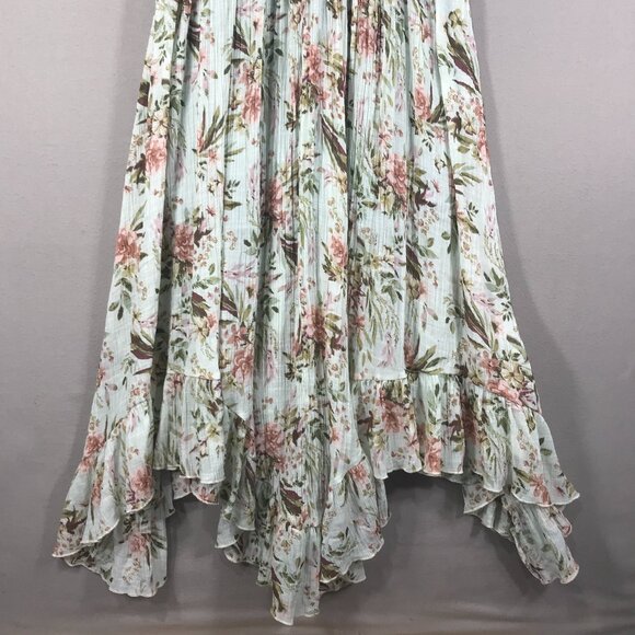 Mia Joy Joyfolie Dress Girl's 10 Green Blue Floral Maxi Boho Peasant Cottagecore - Picture 2 of 15